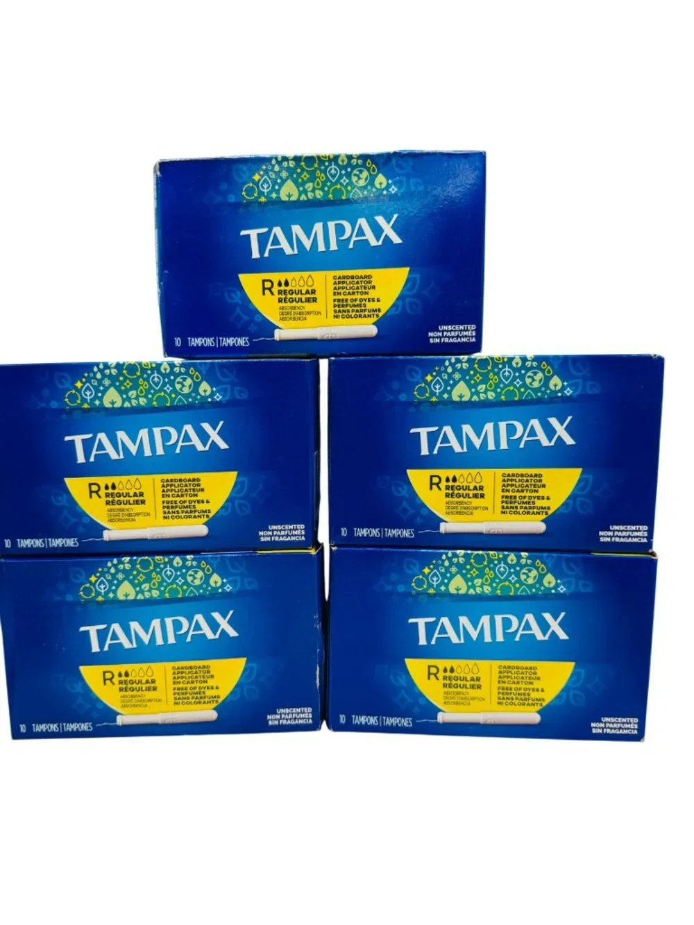5 Packs Tampax Regular Tampons with Cardboard Applicator - Regular - 10 ct ea